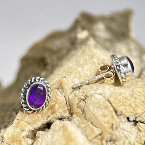 MEDUSA, silver earrings, amethyst, Ag 925/1000