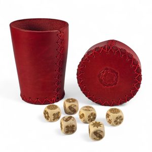Leather cup for dice with lid - medieval rose