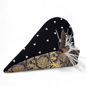 Medieval wool cap, brocade, feathers