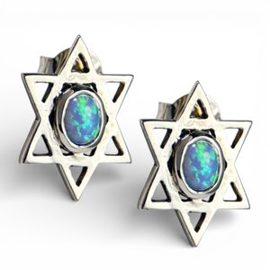 Star of David, s. opal, silver earrings 925/1000