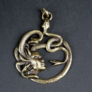 MEDUSA, antique, zinc pendant, antique zinc