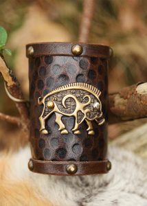 Pictish boar, leather muzzle and brass
