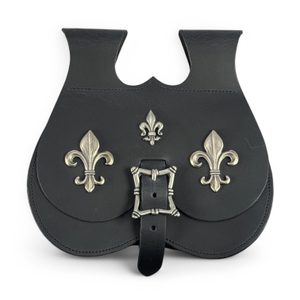 Medieval leather satchel, Fleur de Lis, black