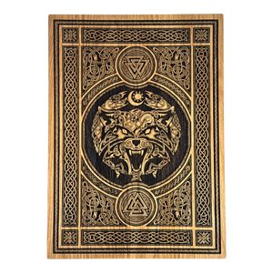 Fenrir loup avec ornements décoration murale, bois 32x46cm