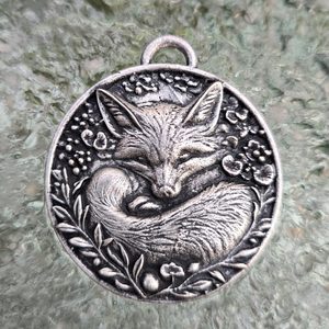 Sleeping fox, pendant, zinc