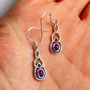 Celtic knot, amethyst, silver earrings 925/1000