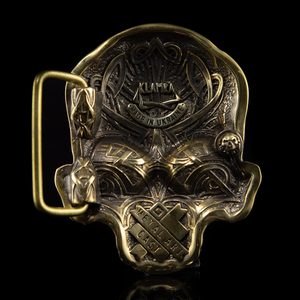 SKULL, belt buckle, brass