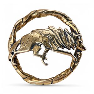 LOUP, broche costume, bronze