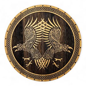 Huginn a Muninn, dřevěný nástěnný obraz 32cm