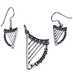 Irish harps, jewellery set, silver 925/1000