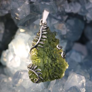 FERN, silver pendant with Moldavite