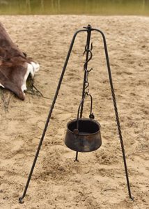 Trépied pour bouilloire de camping, pliable, forgé