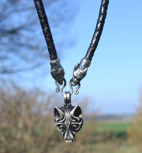 VIKING WOLF NECKLACE, tin, braided cord