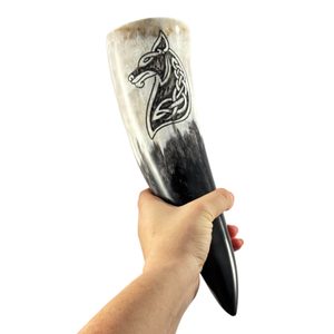 CELTIC WOLF, carved drinking horn