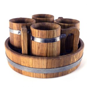 Oak set of 4 cups 0.5 L and tray