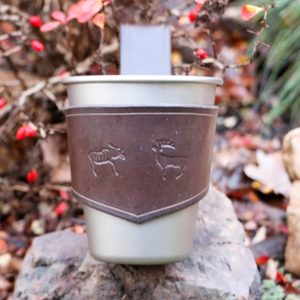 LAPONIA leather cup holder and Titanium Beer Cup KEITH, Perunika system