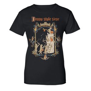 Doggy Style Siege - medieval hares and dogs, women's t-shirt, black
