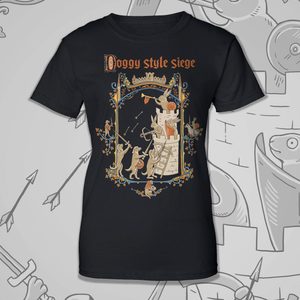 Doggy Style Siege - medieval hares and dogs, women's t-shirt, black