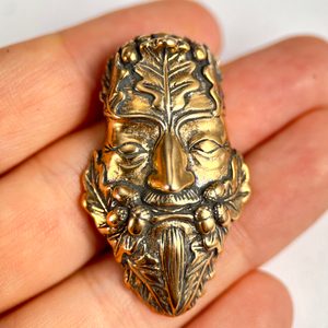 Oak Green Man, bronze pendant