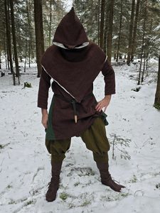 Viking hood, lined, wool and linen, Norway