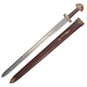 Viking sword, type D with leather scabbard