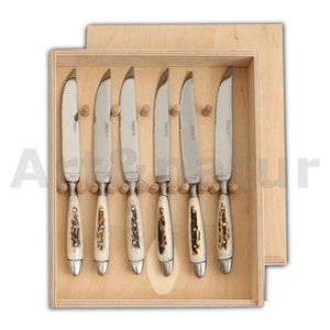 STEAK KNIVES SET OF 6 PIECES, FLAT HANDLE, ANTLER - KITCHEN KNIVES{% if kategorie.adresa_nazvy[0] != zbozi.kategorie.nazev %} - WEAPONS - SWORDS, AXES, KNIVES{% endif %}