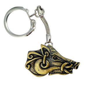 Celtic boar keychain, zinc old brass