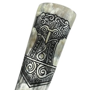 Thor's Hammer, engraved drinking horn