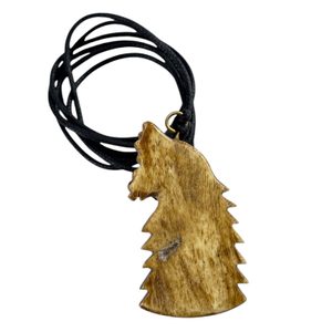 Wolf of the North, pendant, carved, horn