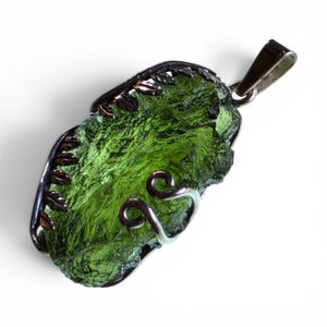 FERN, silver pendant with Moldavite