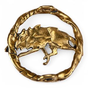 LOUP, broche costume, bronze