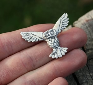 Flying owl, silver sterling talisman