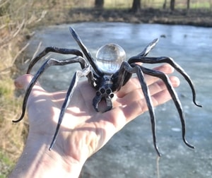 BLACK WIDOW, forged spider figure with glass