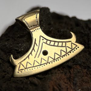 BEARDED AXE OF PERUN, brass Slavic pendant