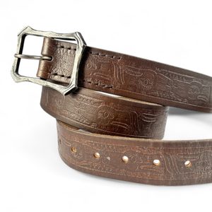Thunderbird, brown leather belt with forged buckle