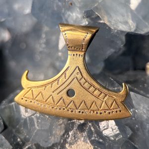 BEARDED AXE OF PERUN, brass Slavic pendant