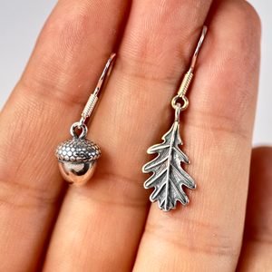 Eichenblatt und Jade, Ohrringe Silber 925/1000