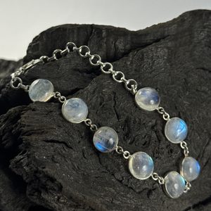 Rainbow moonstone, silver bracelet Ag 925/1000