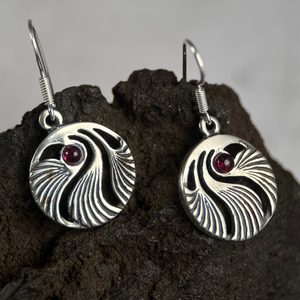 SHELL, Prague Art Nouveau, earrings silver 925, garnet