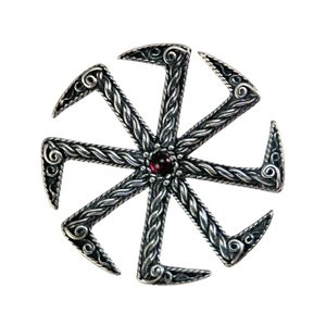 KOLOVRAT WITH GARNET, Silver Slavic Colovrat Pendant, Ag 925