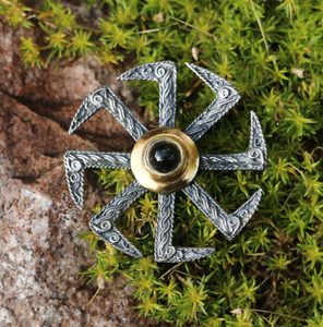 KOLOVRAT - Moldavit, Anhänger, vergoldet, Silber 925