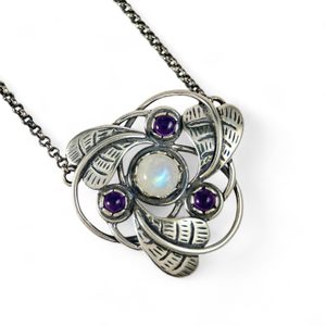TRISKEL, Art Nouveau jewellery, necklace, amethyst and moonstone Ag 925/1000