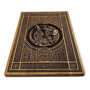 Fenrir et Valknut- Décoration murale loup, bois 32x46 cm