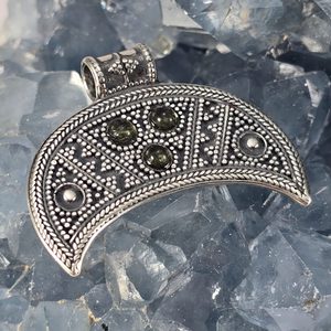 LUNICE - Moldavit, mittelalterlicher Schmuck, Silber 925/1000