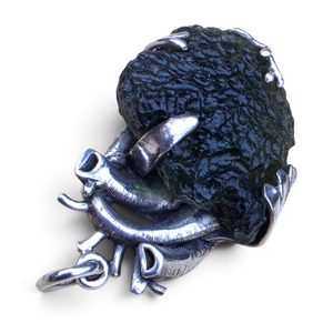 Sterling Silver Pendant with Natural Moldavite, 925 Silver
