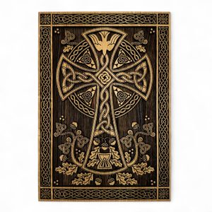 Keltisches Kreuz, Wandbild aus Holz 21x30cm, Weidenrahmen