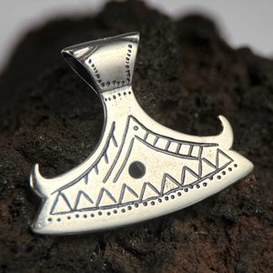 BEARDED AXE OF PERUN, silver Slavic pendant