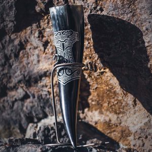 Thor's Hammer, engraved drinking horn