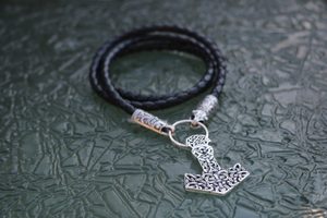 MJÖLNIR - Collier, bolo en cuir, argent, 16g