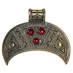 LUNITSA, crescent moon, fertility pendant, bronze, garnets
